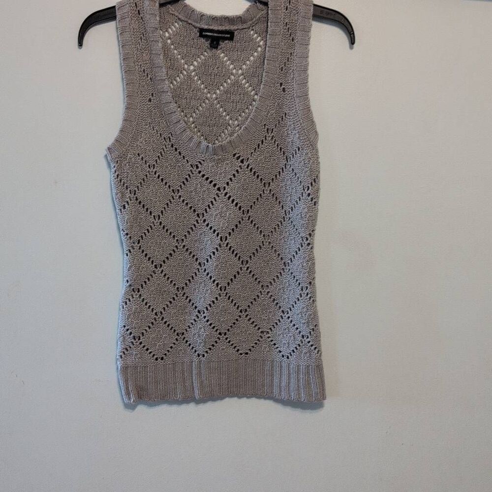 Express size S Gray Sweater Vest Tank Diamond Crochet Y2K